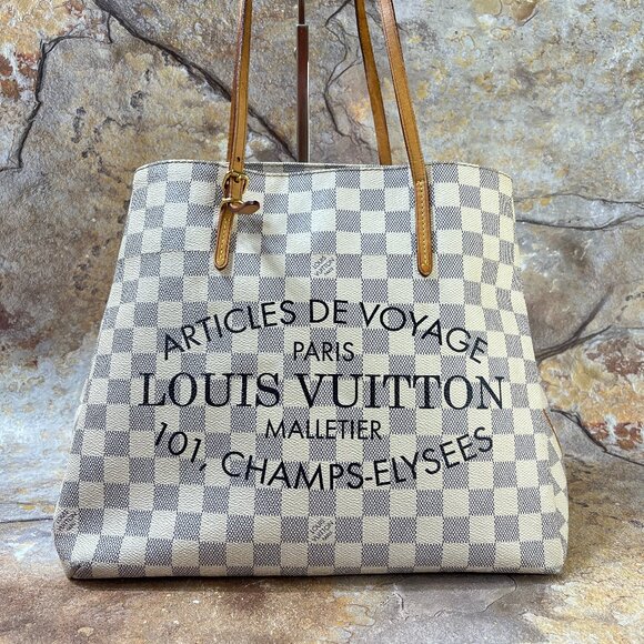 Louis Vuitton Damier Azur Cabas Adventure Tote Bag / White Canvas Shoulder Bag - Picture 1 of 14